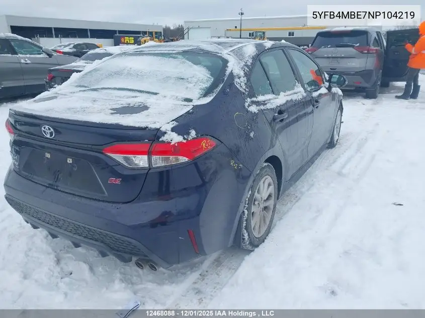 5YFB4MBE7NP104219 2022 Toyota Corolla Se