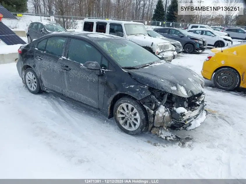 5YFB4MBE1NP136261 2022 Toyota Corolla Se