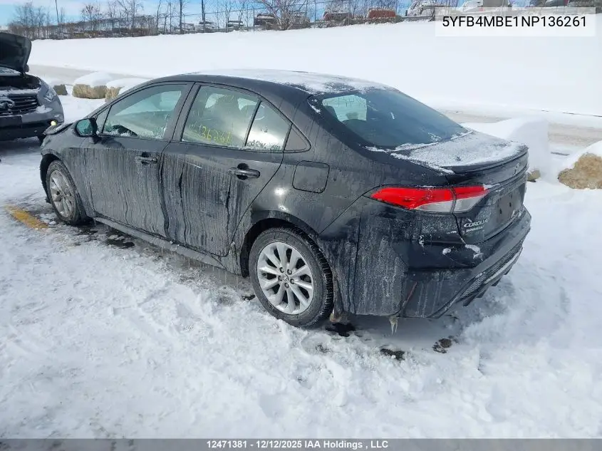 5YFB4MBE1NP136261 2022 Toyota Corolla Se
