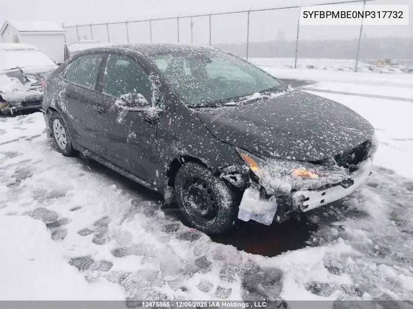 5YFBPMBE0NP317732 2022 Toyota Corolla L