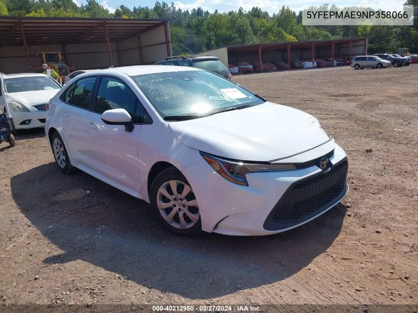 2022 Toyota Corolla Le VIN: 5YFEPMAE9NP358066 Lot: 40212950