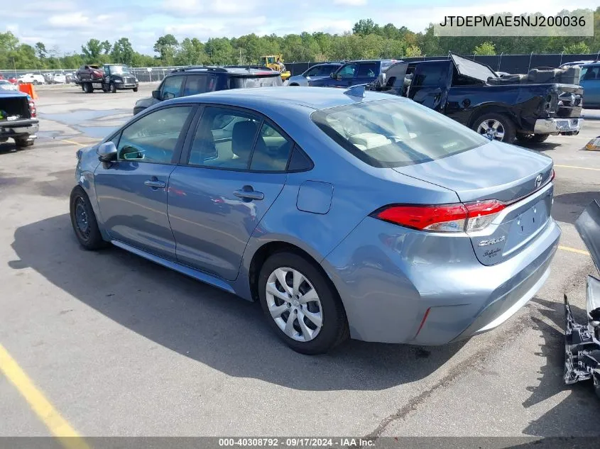 2022 Toyota Corolla Le VIN: JTDEPMAE5NJ200036 Lot: 40308792