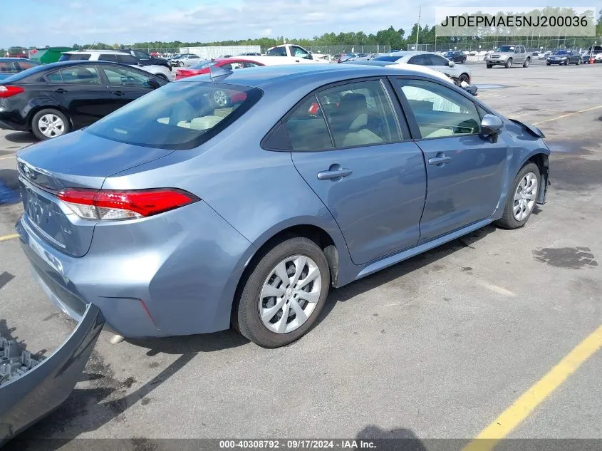 2022 Toyota Corolla Le VIN: JTDEPMAE5NJ200036 Lot: 40308792