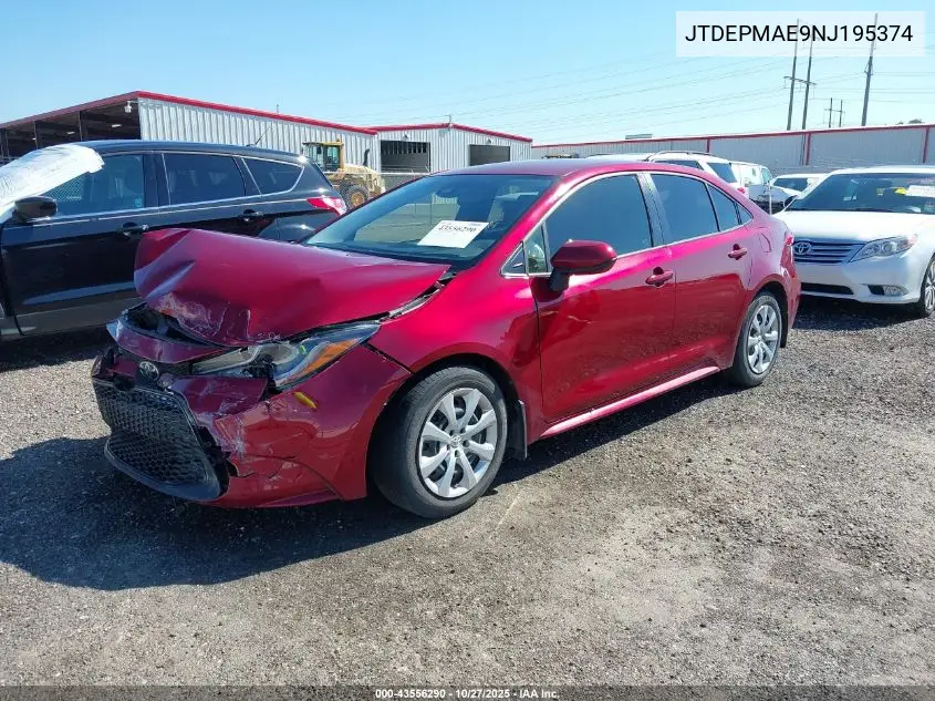 JTDEPMAE9NJ195374 2022 Toyota Corolla Le