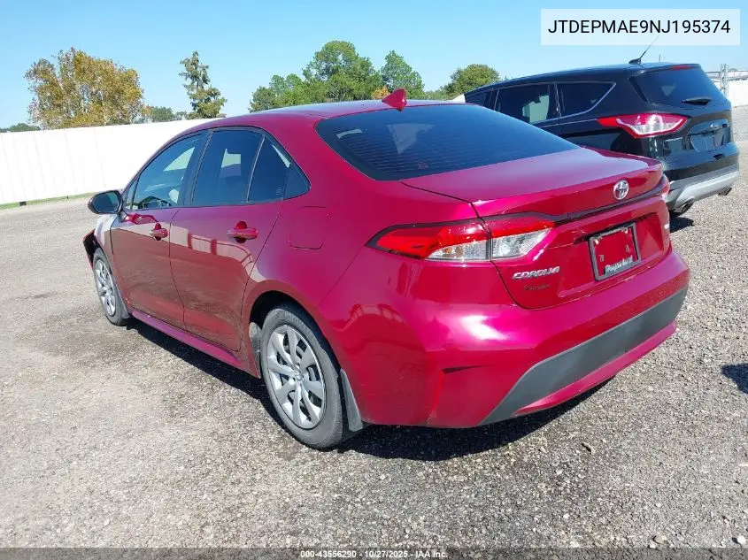 JTDEPMAE9NJ195374 2022 Toyota Corolla Le