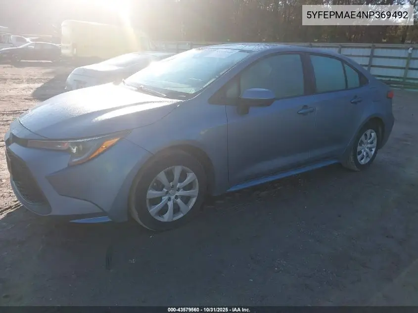 5YFEPMAE4NP369492 2022 Toyota Corolla Le
