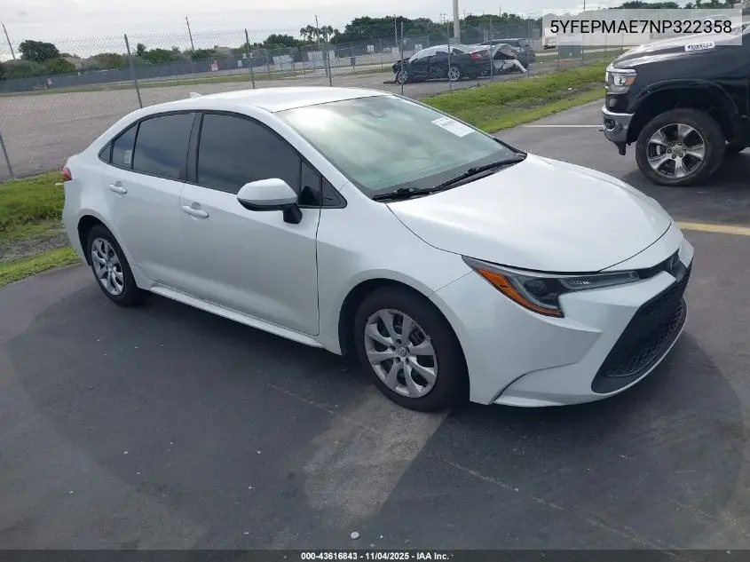 5YFEPMAE7NP322358 2022 Toyota Corolla Le