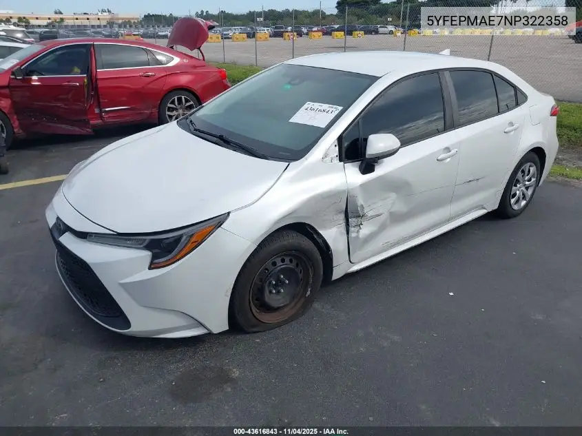 5YFEPMAE7NP322358 2022 Toyota Corolla Le
