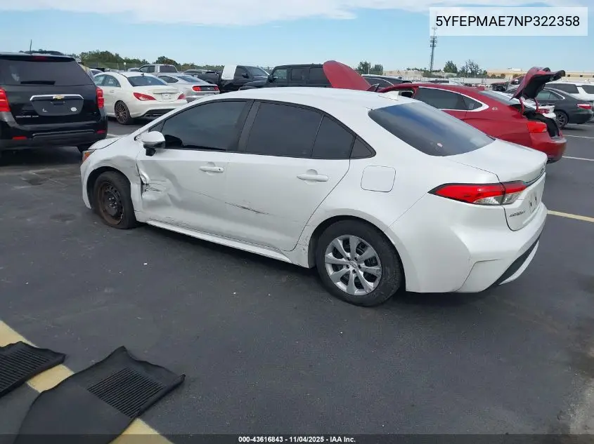 5YFEPMAE7NP322358 2022 Toyota Corolla Le