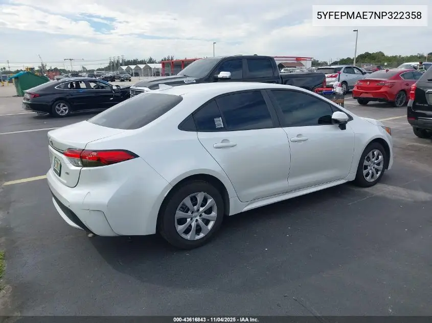 5YFEPMAE7NP322358 2022 Toyota Corolla Le
