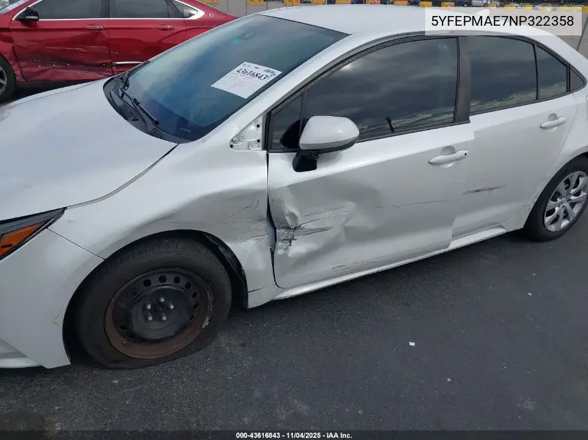 5YFEPMAE7NP322358 2022 Toyota Corolla Le