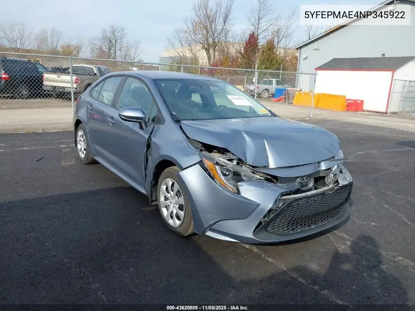 5YFEPMAE4NP345922 2022 Toyota Corolla Le