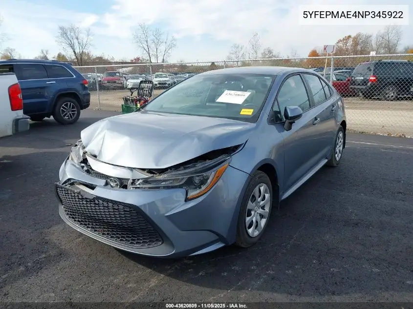 5YFEPMAE4NP345922 2022 Toyota Corolla Le