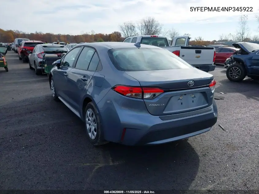 5YFEPMAE4NP345922 2022 Toyota Corolla Le