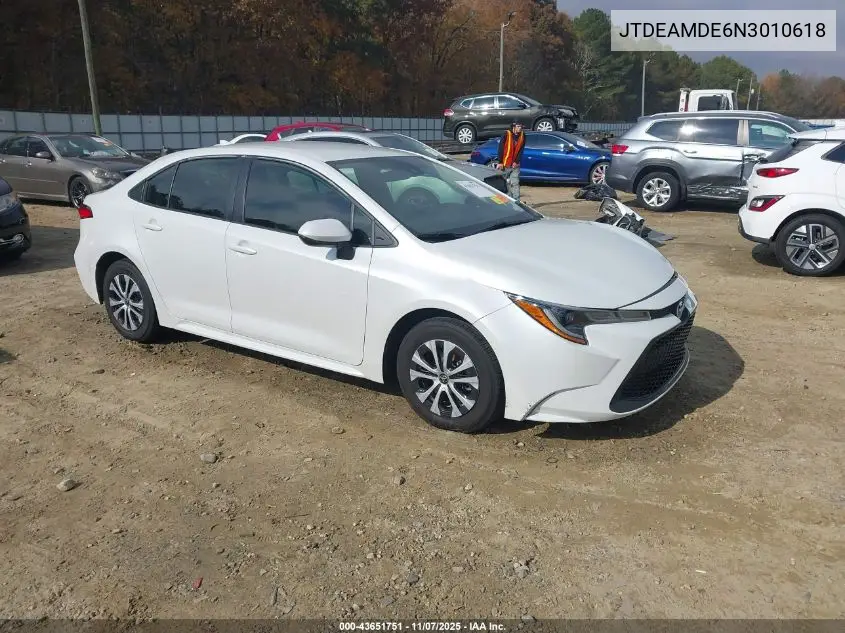 JTDEAMDE6N3010618 2022 Toyota Corolla Hybrid Le