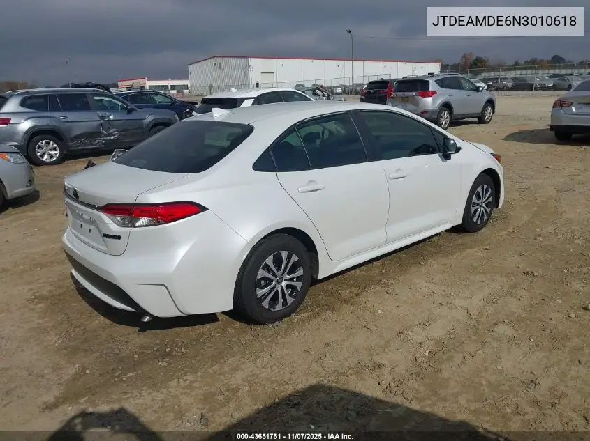 JTDEAMDE6N3010618 2022 Toyota Corolla Hybrid Le