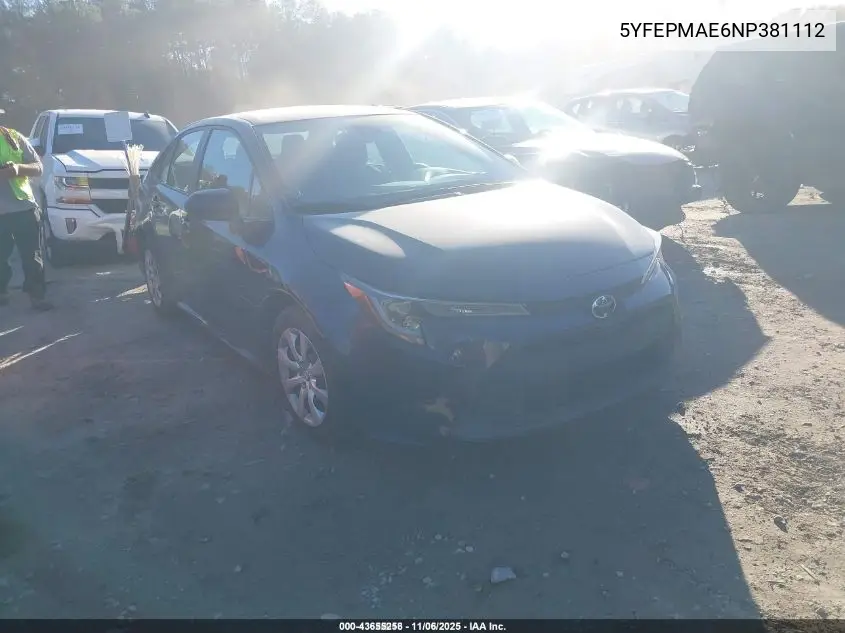 5YFEPMAE6NP381112 2022 Toyota Corolla Le