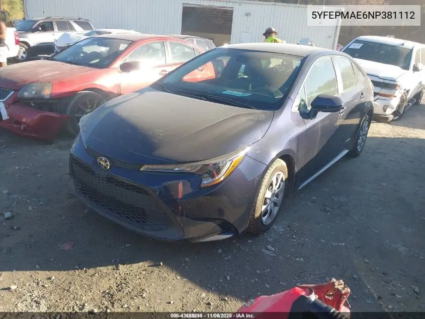 5YFEPMAE6NP381112 2022 Toyota Corolla Le