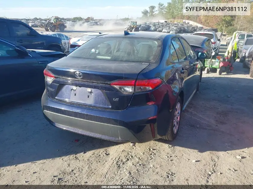 5YFEPMAE6NP381112 2022 Toyota Corolla Le