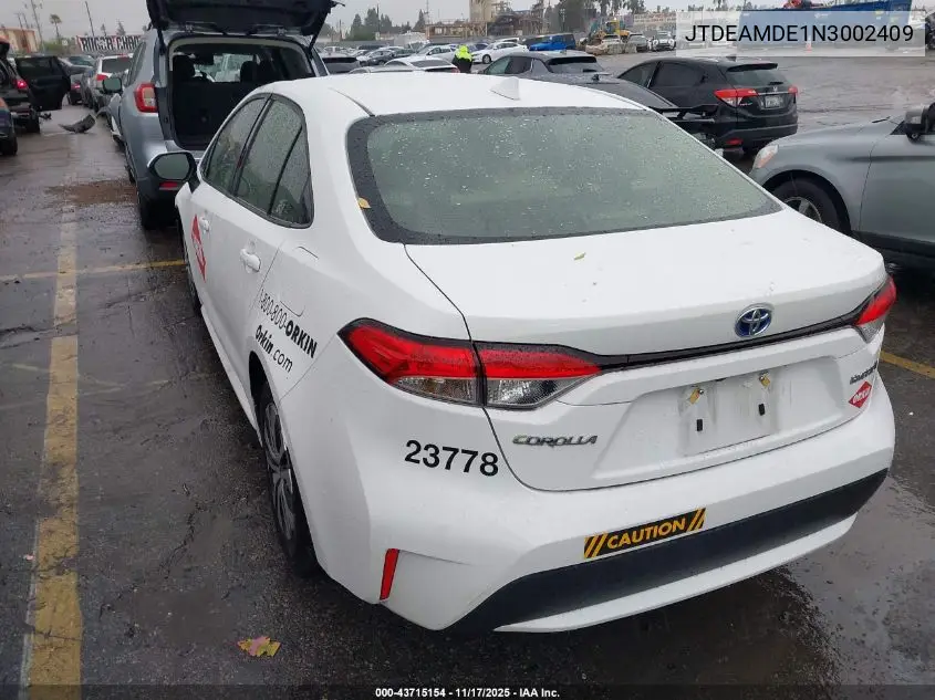 JTDEAMDE1N3002409 2022 Toyota Corolla Hybrid Le