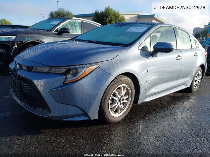JTDEAMDE2N3012978 2022 Toyota Corolla Hybrid Le