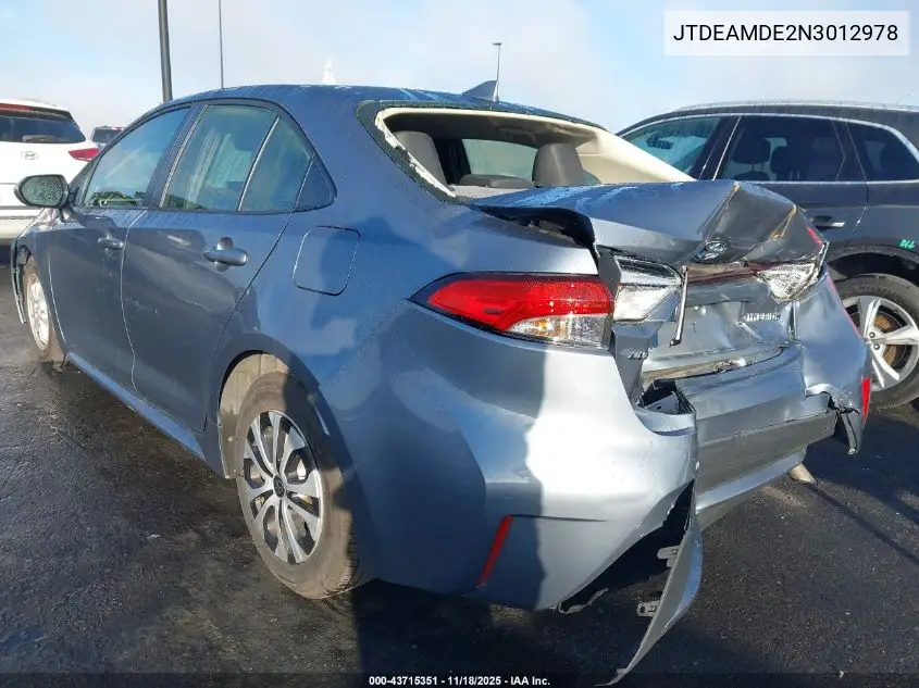 JTDEAMDE2N3012978 2022 Toyota Corolla Hybrid Le
