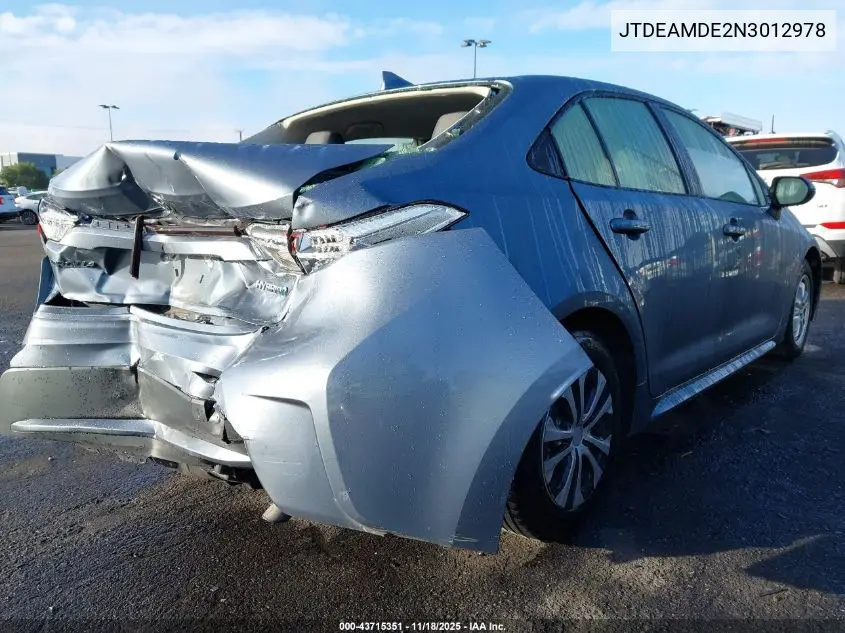 JTDEAMDE2N3012978 2022 Toyota Corolla Hybrid Le