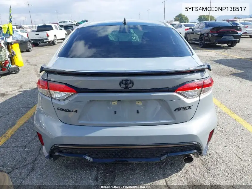 5YFS4MCE0NP138517 2022 Toyota Corolla Se Apex Edition