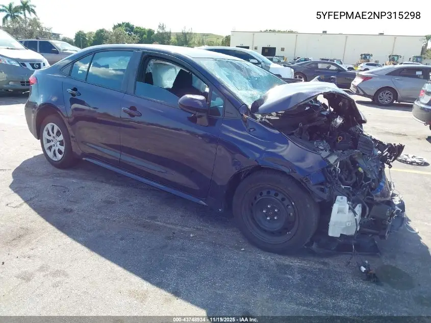 5YFEPMAE2NP315298 2022 Toyota Corolla Le