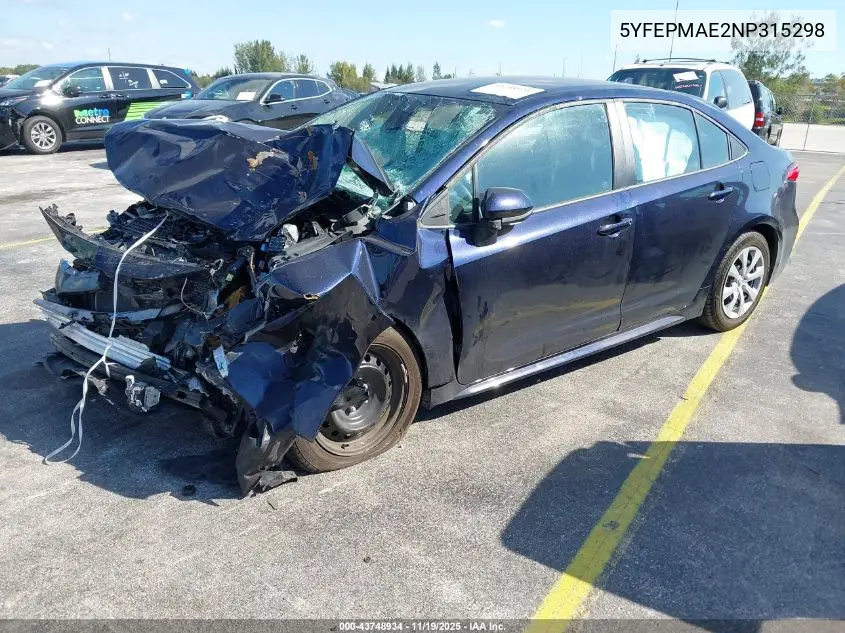 5YFEPMAE2NP315298 2022 Toyota Corolla Le