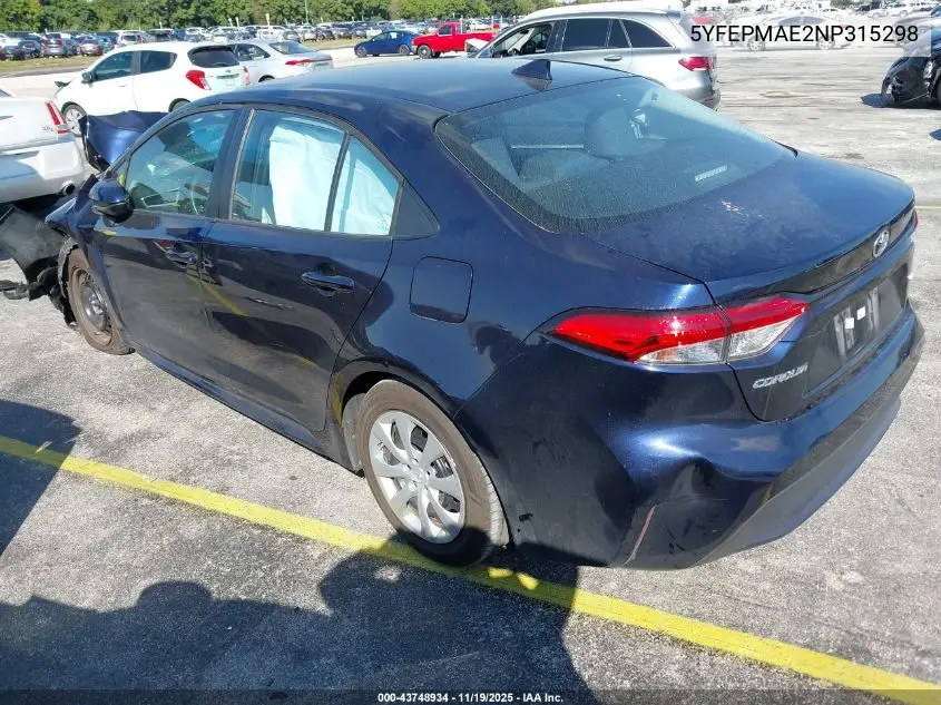 5YFEPMAE2NP315298 2022 Toyota Corolla Le