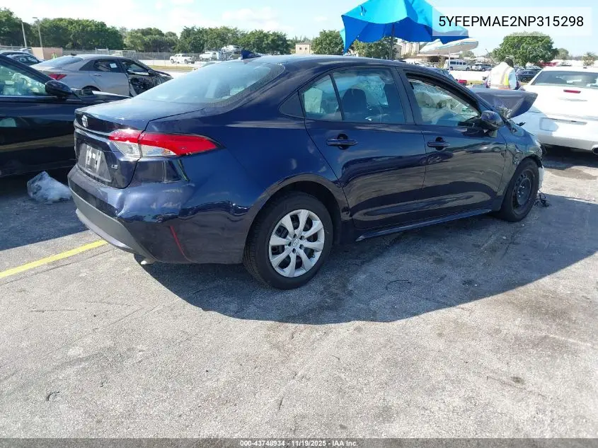 5YFEPMAE2NP315298 2022 Toyota Corolla Le