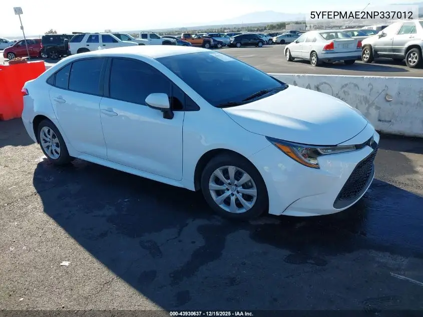 5YFEPMAE2NP337012 2022 Toyota Corolla Le