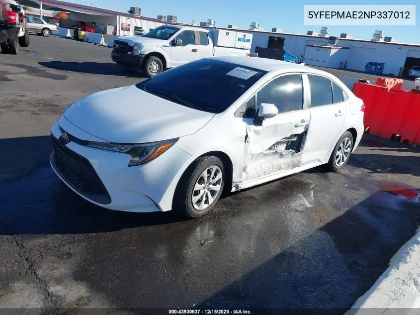 5YFEPMAE2NP337012 2022 Toyota Corolla Le