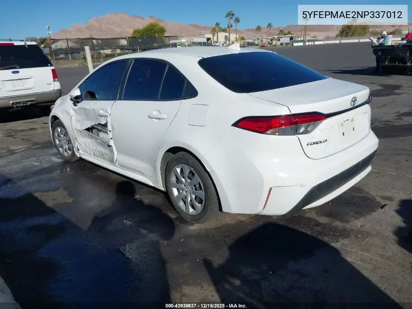 5YFEPMAE2NP337012 2022 Toyota Corolla Le
