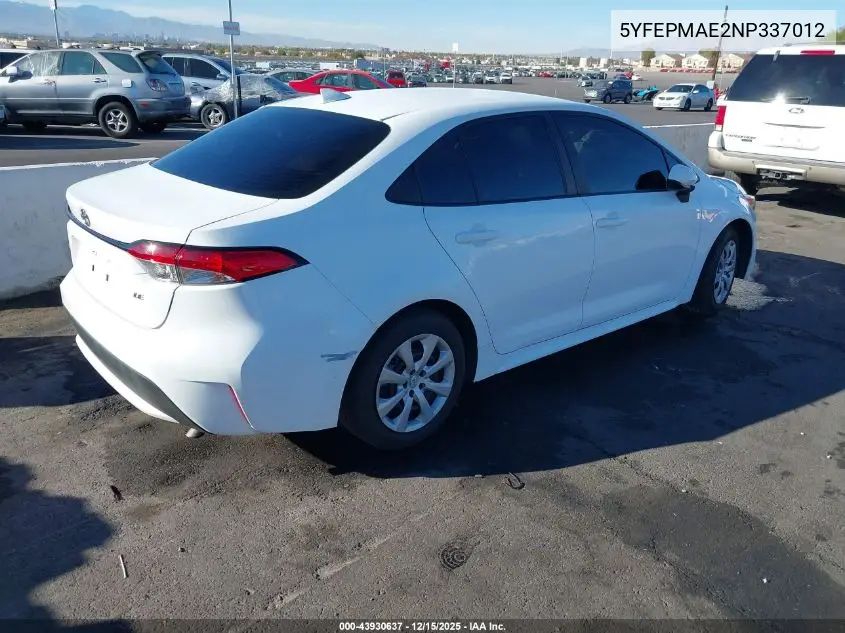 5YFEPMAE2NP337012 2022 Toyota Corolla Le