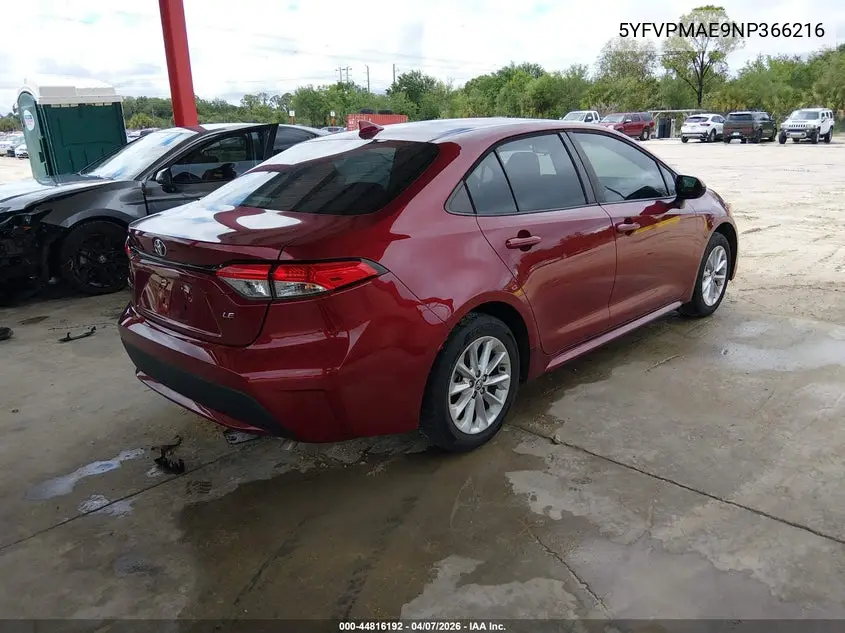 5YFVPMAE9NP366216 2022 Toyota Corolla Le