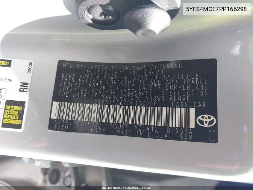 5YFS4MCE7PP166298 2023 Toyota Corolla Se