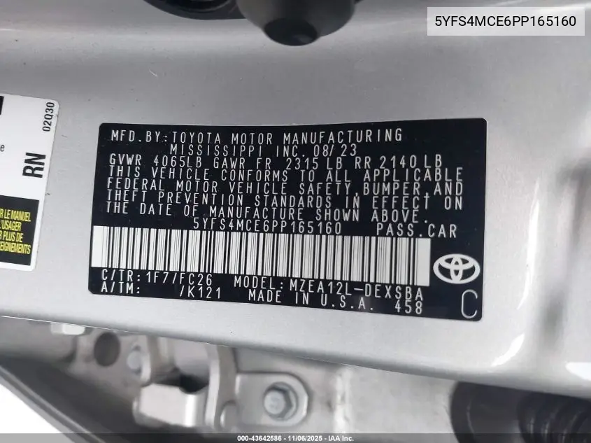 5YFS4MCE6PP165160 2023 Toyota Corolla Se