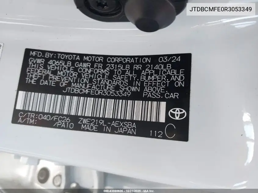 JTDBCMFE0R3053349 2024 Toyota Corolla Hybrid Nightshade Edition