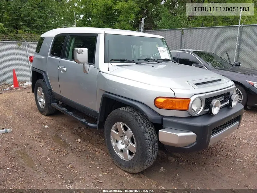 2007 Toyota Fj Cruiser VIN: JTEBU11F170051583 Lot: 45294147