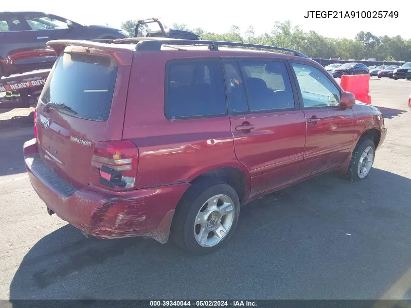 JTEGF21A910025749 2001 Toyota Highlander V6