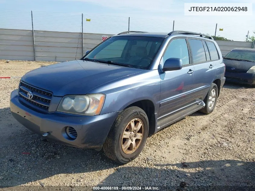 JTEGF21A020062948 2002 Toyota Highlander V6