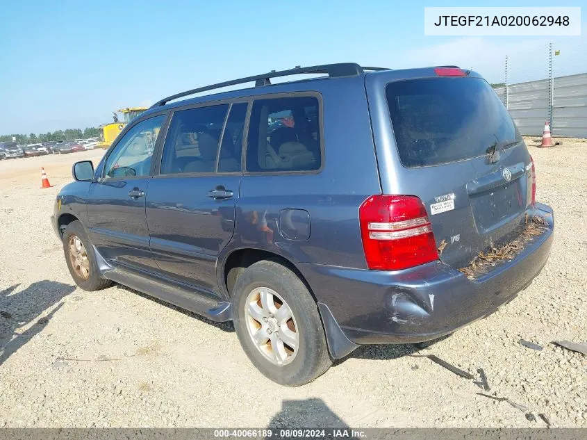 JTEGF21A020062948 2002 Toyota Highlander V6