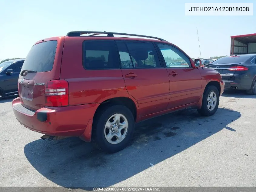 JTEHD21A420018008 2002 Toyota Highlander