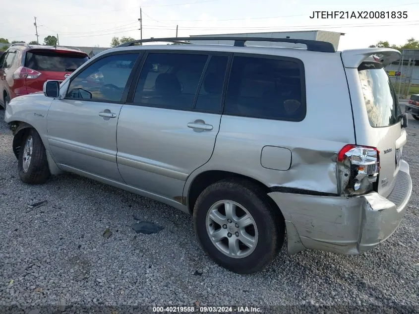 JTEHF21AX20081835 2002 Toyota Highlander Limited V6