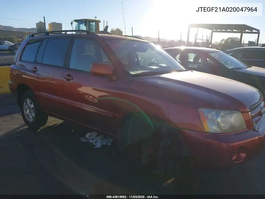 JTEGF21A020047964 2002 Toyota Highlander V6