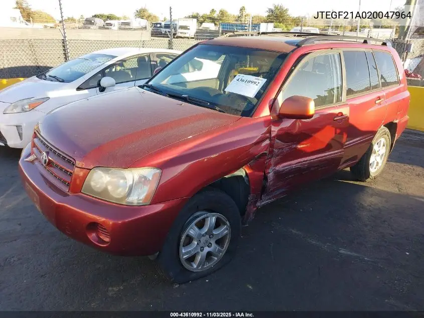 JTEGF21A020047964 2002 Toyota Highlander V6
