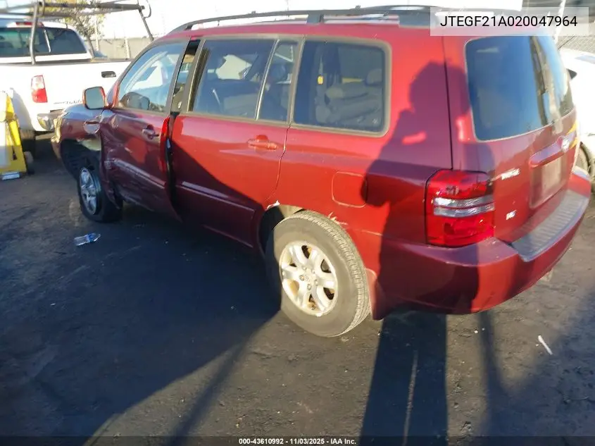 JTEGF21A020047964 2002 Toyota Highlander V6