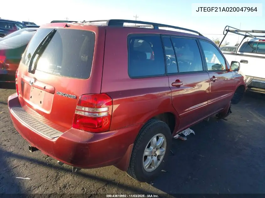 JTEGF21A020047964 2002 Toyota Highlander V6